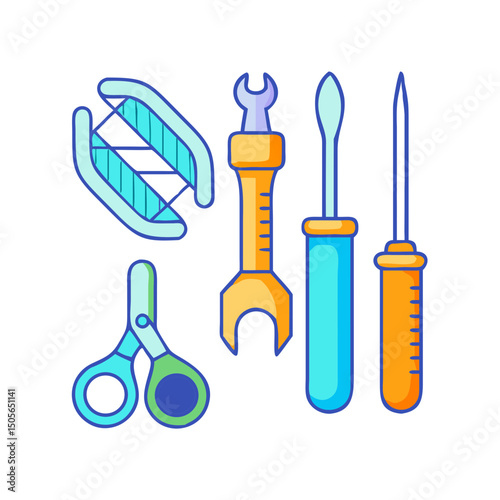 Colorful Illustration of Various Workshop and Craft Hand Tools for Repairing