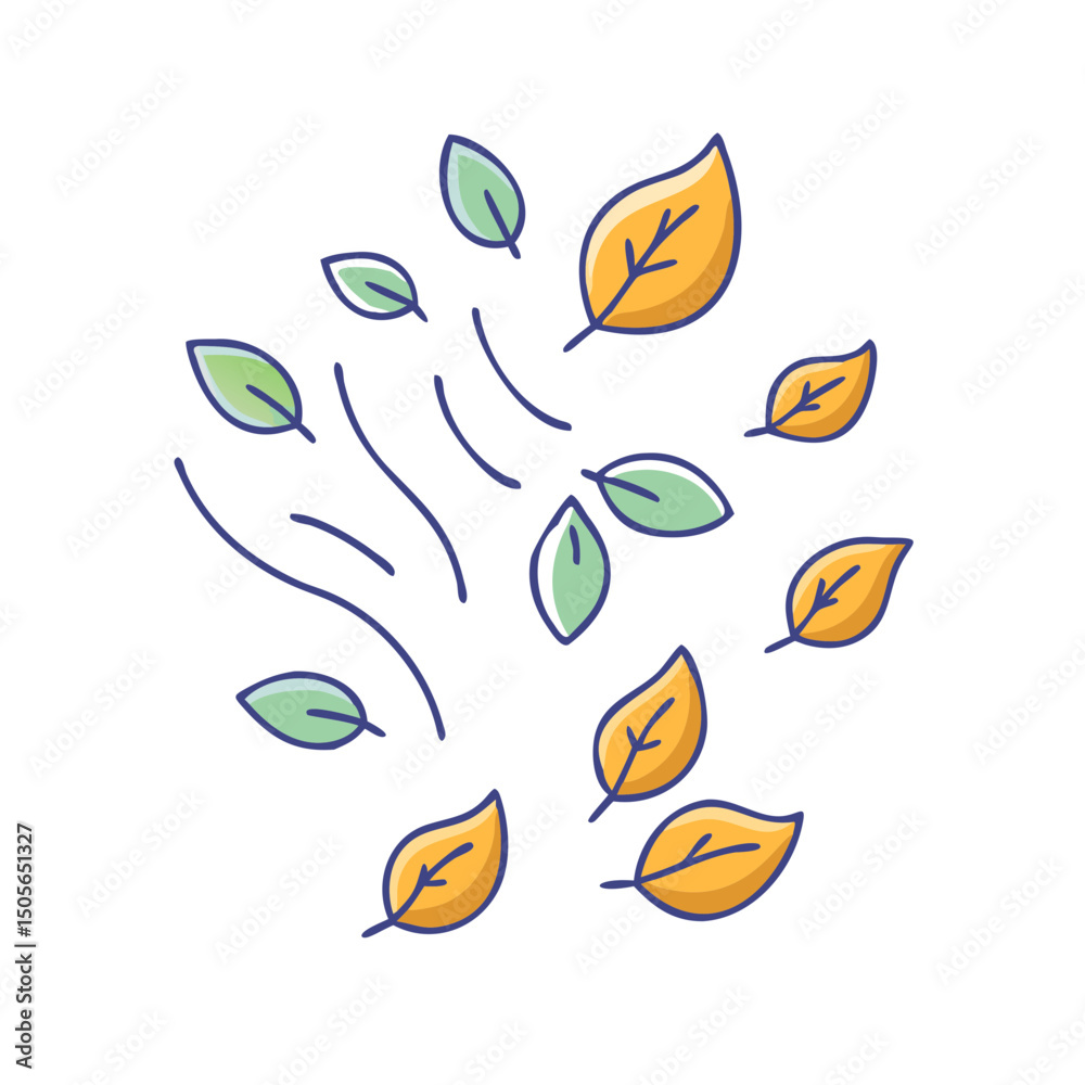 Illustration of falling leaves with wind effect, symbolizing the autumn season Illustration of falling leaves with wind effect, symbolizing the autumn season