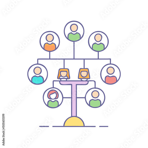 Genealogy Chart Showing Family Tree with Multiple Generations and Descendants