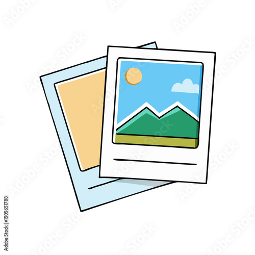 Stack of two retro style polaroid images with simple scenery illustrations