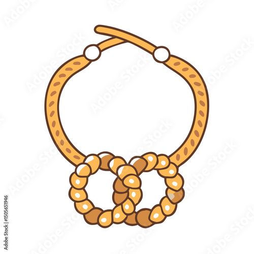 Cute cartoon illustration of a golden necklace with interlocking pendant rings