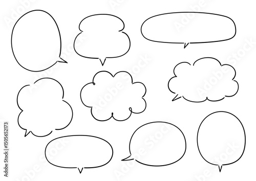 手書き風のふきだしセット　塗りなし線画

