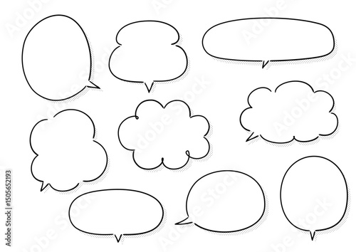 手書き風のふきだしセット　白塗りドット影付き
