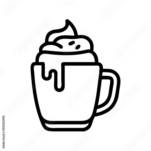 Mug with whipped cream and drizzle icon in line style