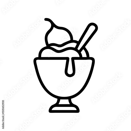 Line art icon of ice cream sundae in dessert bowl