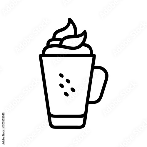 Whipped cream latte in tall mug icon in line style