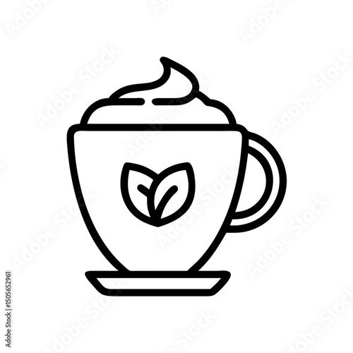 Herbal drink with whipped cream and leaves icon