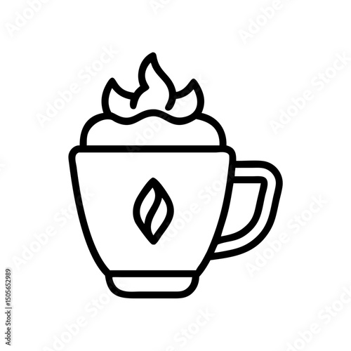 Hot drink with leaf and whipped cream icon