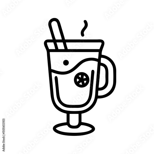 Hot drink with citrus and straw icon in line style