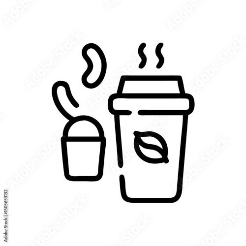 Hot coffee and beans icon in minimal line style