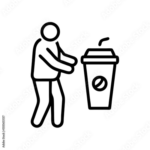 Person holding coffee cup icon in minimal line style