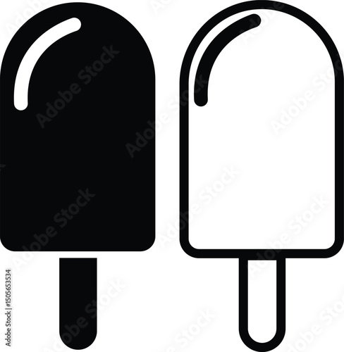 Ice cream black flat, outline silhouette icons set. Balls in waffle cone, soft serve sundae and popsicle on stick. Vectors, png elements for minimal summer design, Sweet snack illustration collection.