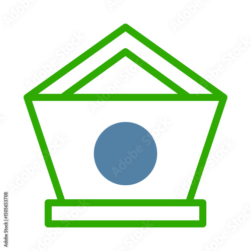 Abstract geometric emblem with angled lines and central circular element