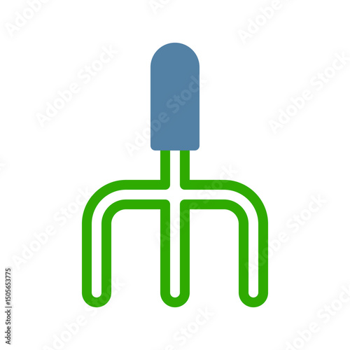Stylized garden fork tool rendered with minimalist geometric shapes design
