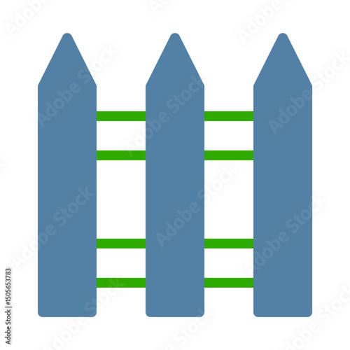Stylized illustration of a blue picket fence with simplistic green accents