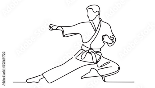 Continuous one single minimal line drawing martial art