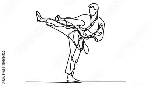 Continuous one single minimal line drawing martial art