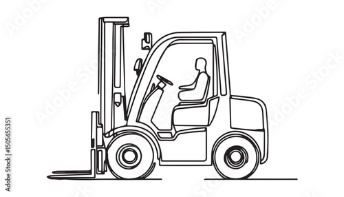 Continuous one single minimal line drawing forklift truck