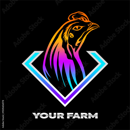 chicken farm logo, rooster logo, gradient color