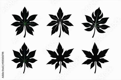 set of papaya leaf silhouette vector illustration