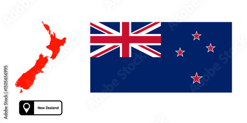 new zealand country flag and map vector isolated on transparent background