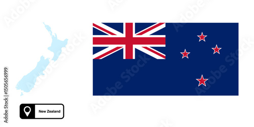new zealand country flag and map vector isolated on transparent background