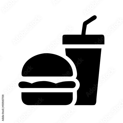 Silhouette burger combo meal icon on transparent background for web and graphic design