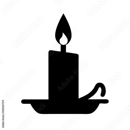 Silhouette candle with flame icon on transparent background for web and graphic design
