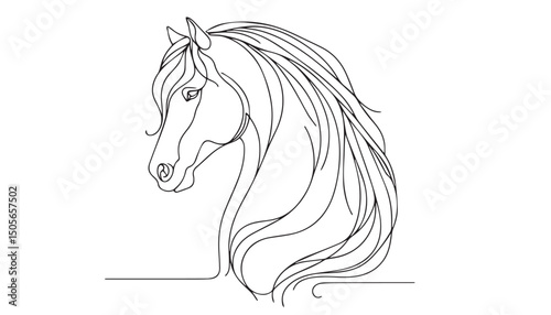 Continuous one single minimal line drawing horse