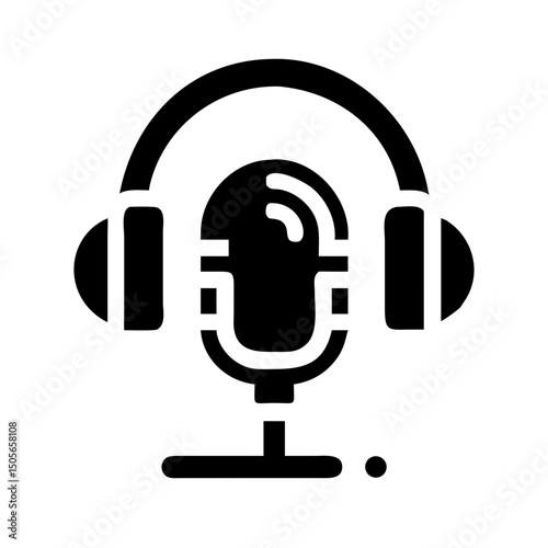 Silhouette podcast headset icon on transparent background for web and graphic design