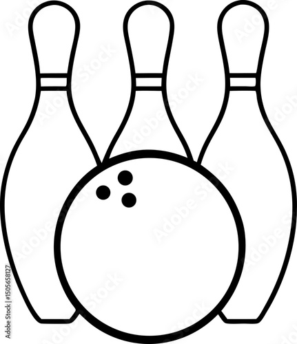 Bowling Ball With Pins Line Art Vector Illustration