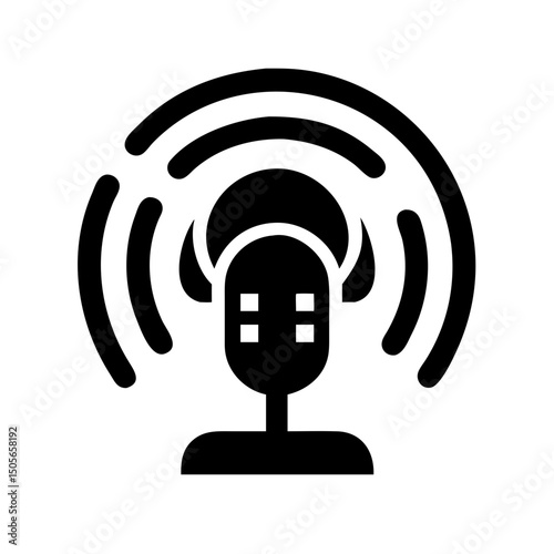 Silhouette podcast wi fi streaming icon on transparent background for web and graphic design