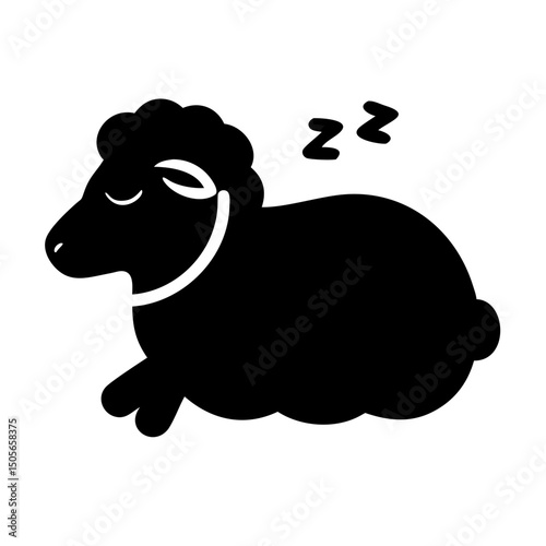 Silhouette sleeping sheep icon on transparent background for web and graphic design