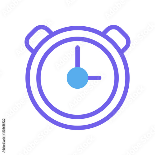 Stylized alarm clock illustration in purple and blue, signifying timeliness