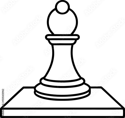 Chessboard With Single Pawn Line Art Vector Illustration