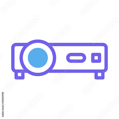 Stylized depiction of a projector with geometric shapes against a plain backdrop