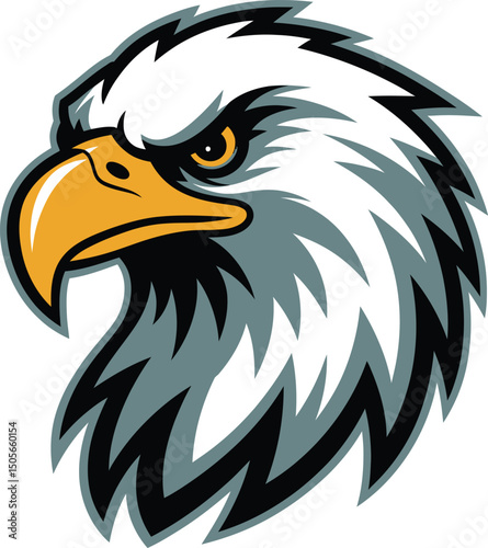 "A striking illustration of an eagle's head, featuring sharp details and bold colors. This logo represents strength and freedom, making it ideal for sports teams, wildlife organizations, or brands tha