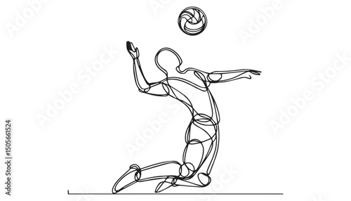 Continuous one single minimal line drawing Volley Ball