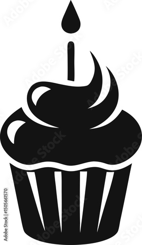 Cupcake With Candle Silhouette Vector Illustration