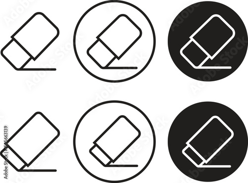Eraser clean icons set outline styles. Rubber eraser removing clearing content related to editing drawing deletion. Education and stationery signs vectors illustration for apps and website ui designs.