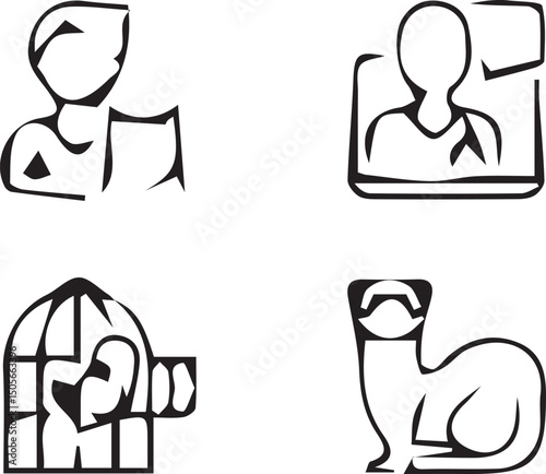 Veterinary Clinic Icons: A collection of graphic illustrations depicting common aspects of veterinary care, perfect for conveying health and pet care themes.