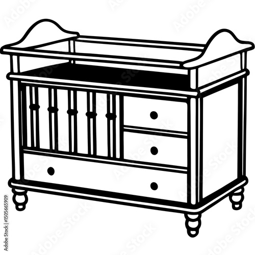 Convertible Crib with Drawers – Vector Illustration on White