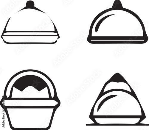 Culinary Cloche Collection: A collection of black and white line art illustrations showcasing various cloches.