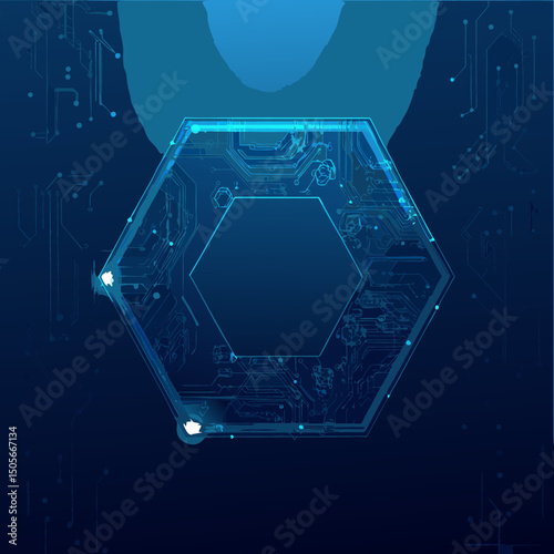 Octagonal Blue Circuit Board Frame – EPS Tech Illustration

