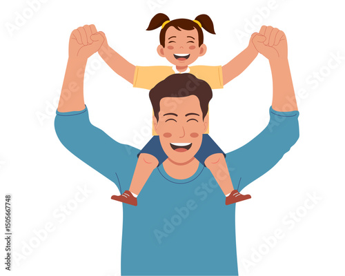 father carrying his daughter on his back love and joy bonding vector illustration