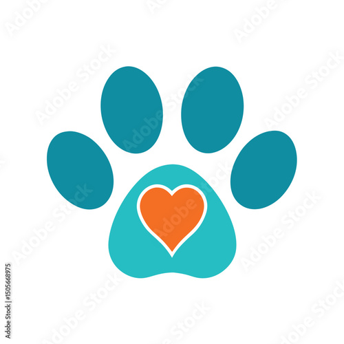 Adorable teal and orange paw print logo with a loving heart shape for animal charities