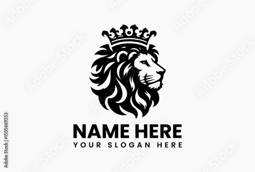 Powerful tribal lion head design adorned with a striking crown and decorative elements. Ethnic art concept