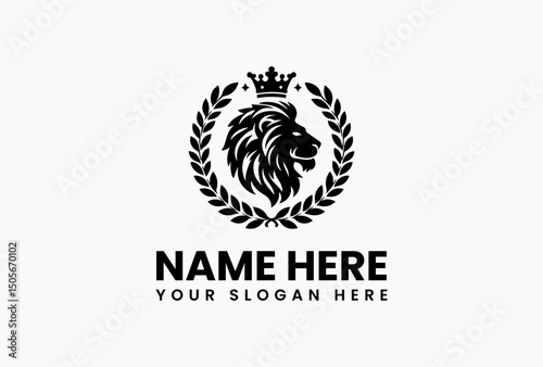 lionRegal lion head emblem with majestic crown and surrounding laurel wreath. Luxury design concept