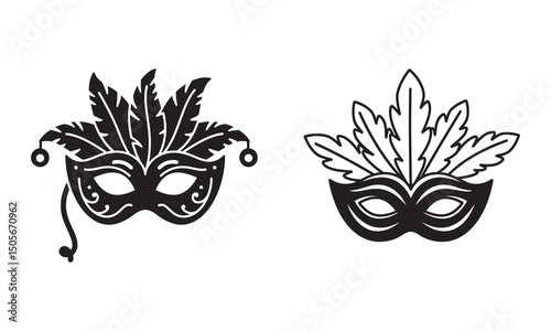 Carnival mask icon black silhouette Mask with feathers pictogram Vector.