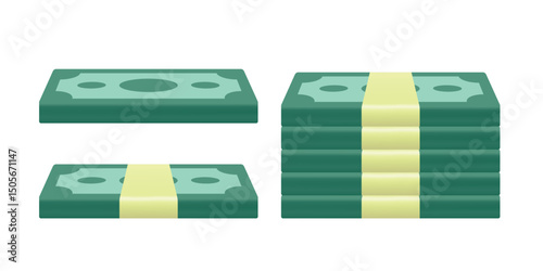 Cash set. Vector 3d clipart isolated on white background.